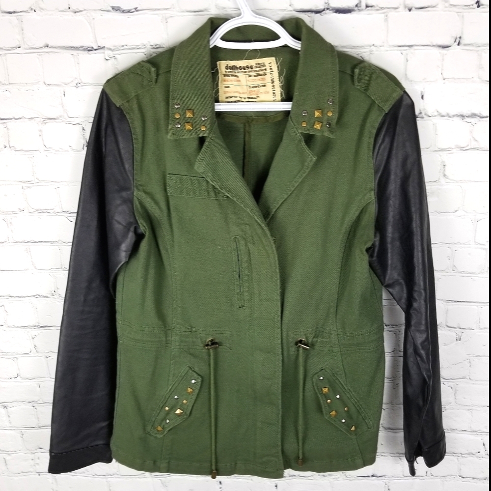 DOLLHOUSE | denim & vegan leather stud jacket
